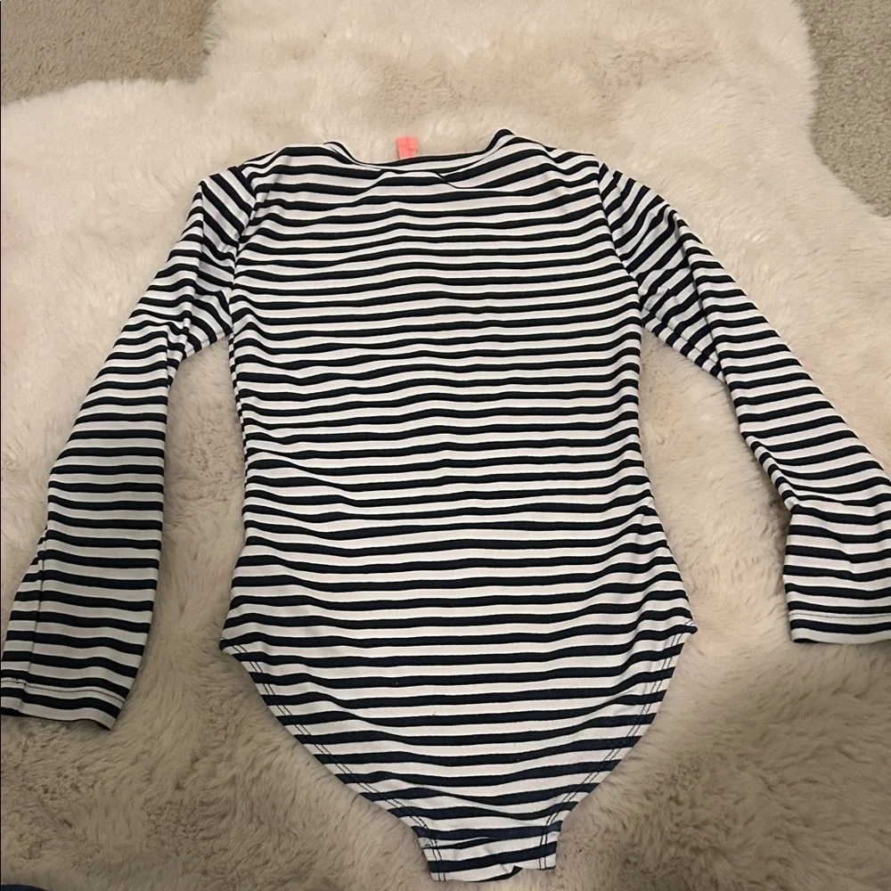GAP Black and White Striped Kids bathing suit with coral Zipper